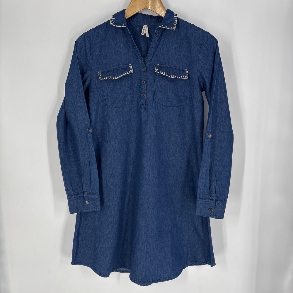 Roper Womens Chambray Mini Dress Size Small Ladder Stitch Trim Western Cowgirl